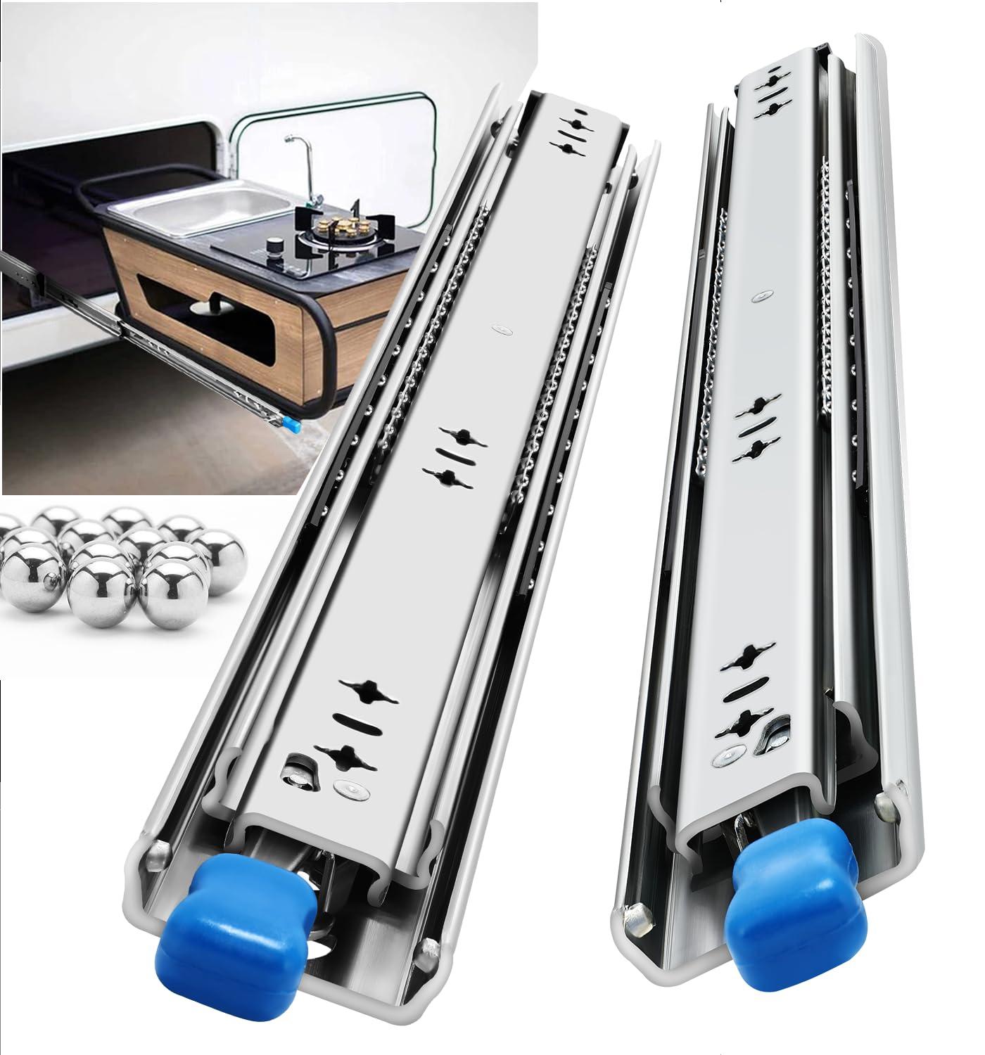 Heavy Duty Locking Drawer Slides Full Extension Runners with Lock 12 14 16 18 20 22 24 26 28 30 32 34 36 38 40 Inch Side Mount Ball Bearing Rails Track Glides 220 Lbs (with Lock, 14 inch) 14 Inch