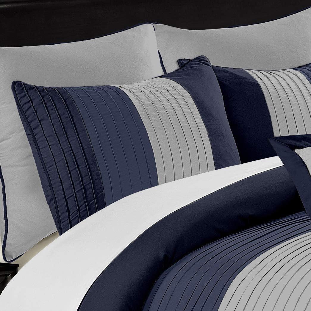 Navy and Gray Queen 8-Piece Striped Comforter Set