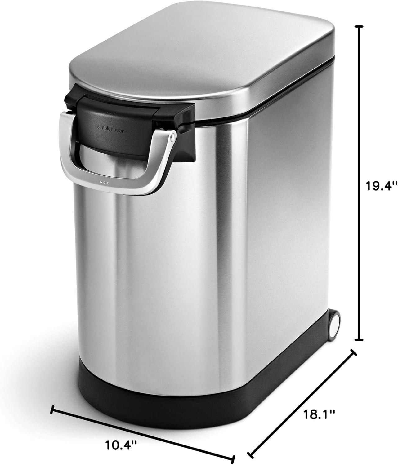 simplehuman Pet Food Storage Container Stainless Steel for Dog Food, Cat Food, and Bird Feed