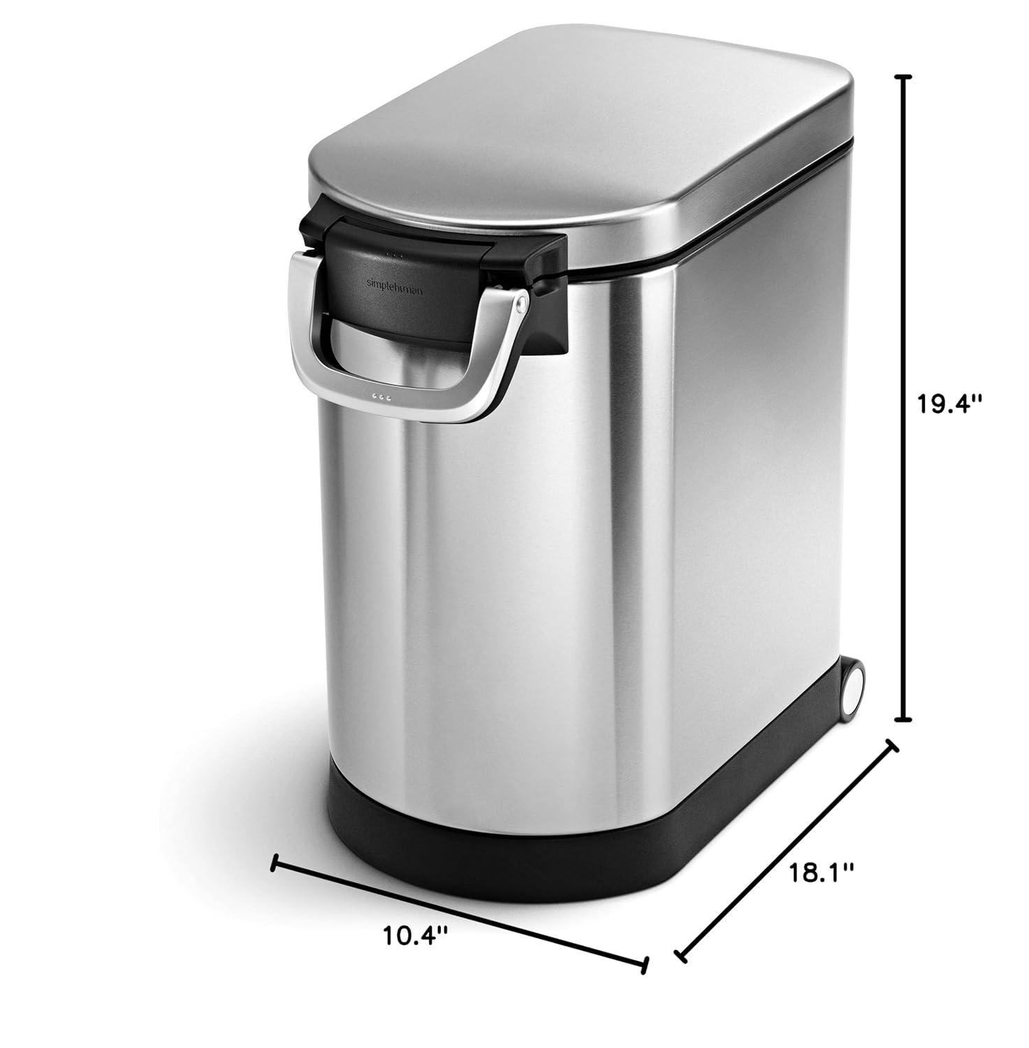 simplehuman Pet Food Storage Container Stainless Steel for Dog Food, Cat Food, and Bird Feed