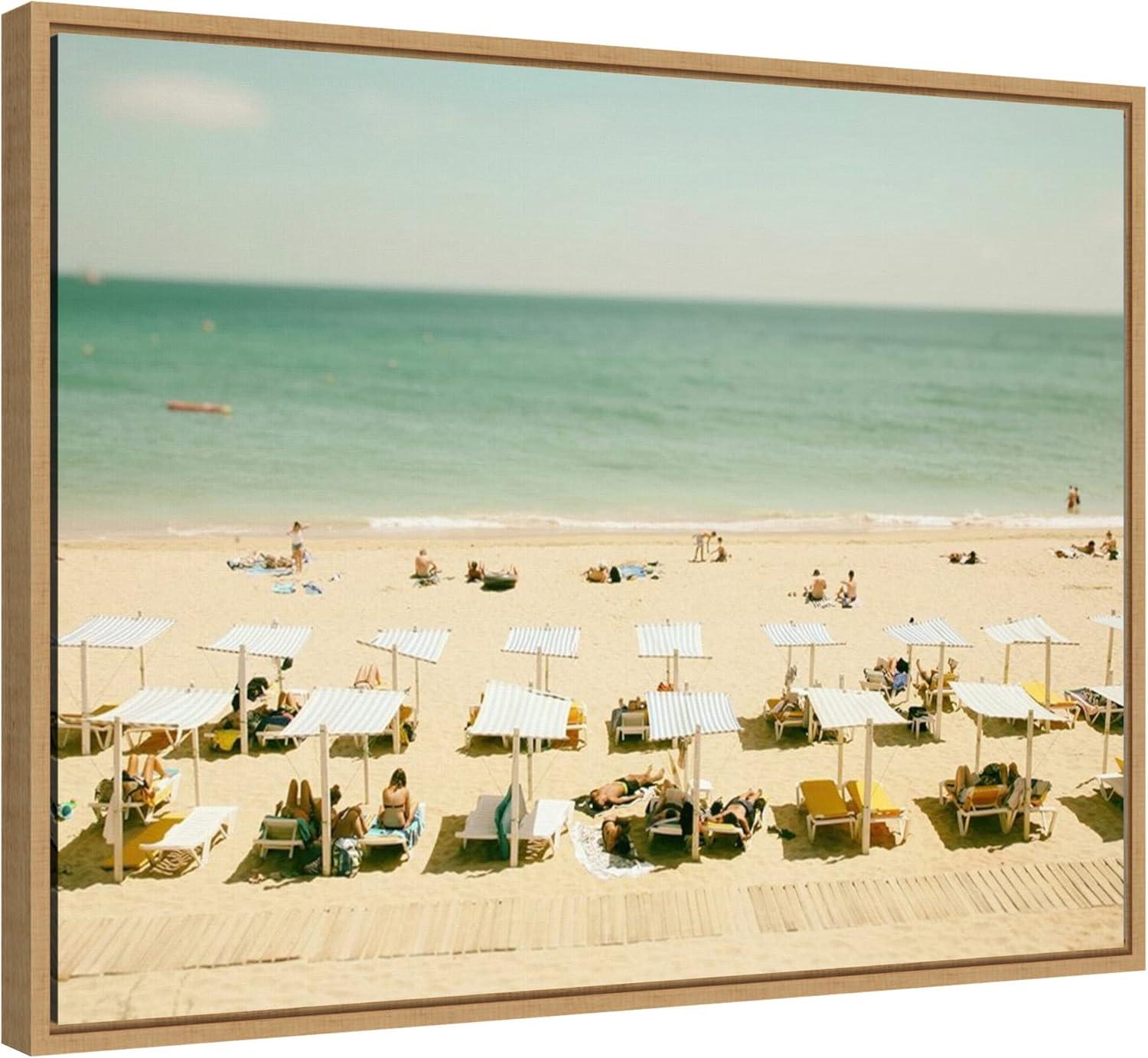 24" x 18" Seaside 3 by Carina Okula Framed Canvas Wall Art - Amanti Art: Beach Scene, Sunbathers, Coastal Decor