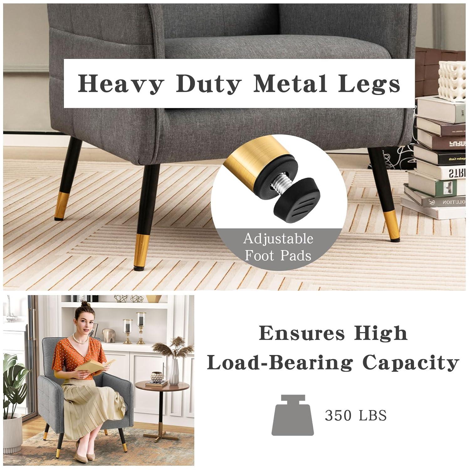 Gymax 2 Pieces Accent Chair Upholstered Armchair w/ Tufted Back & Metal Legs Gray