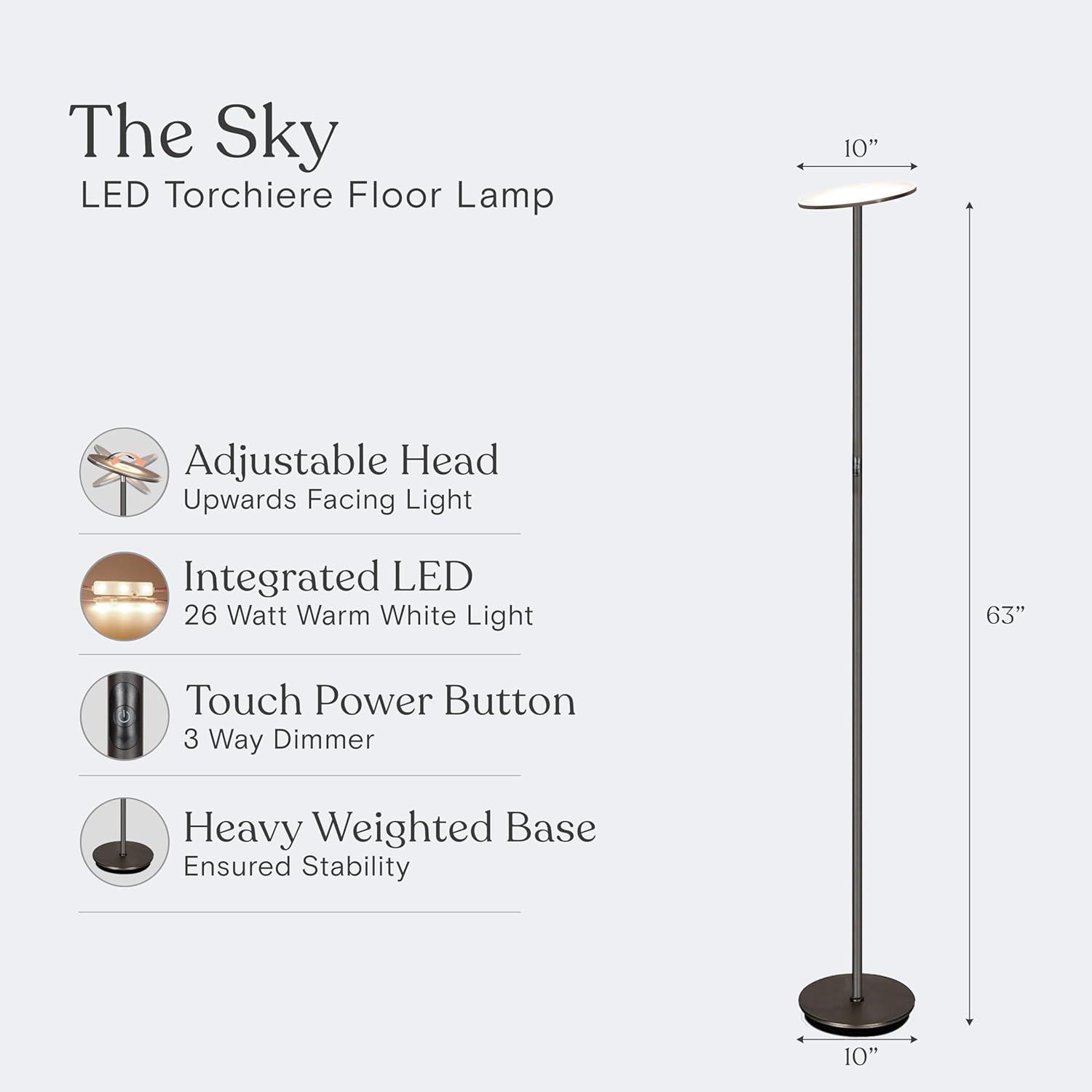 Sky 63 in. Industrial 1-Light Dimmable LED Floor Lamp with Adjustable Head