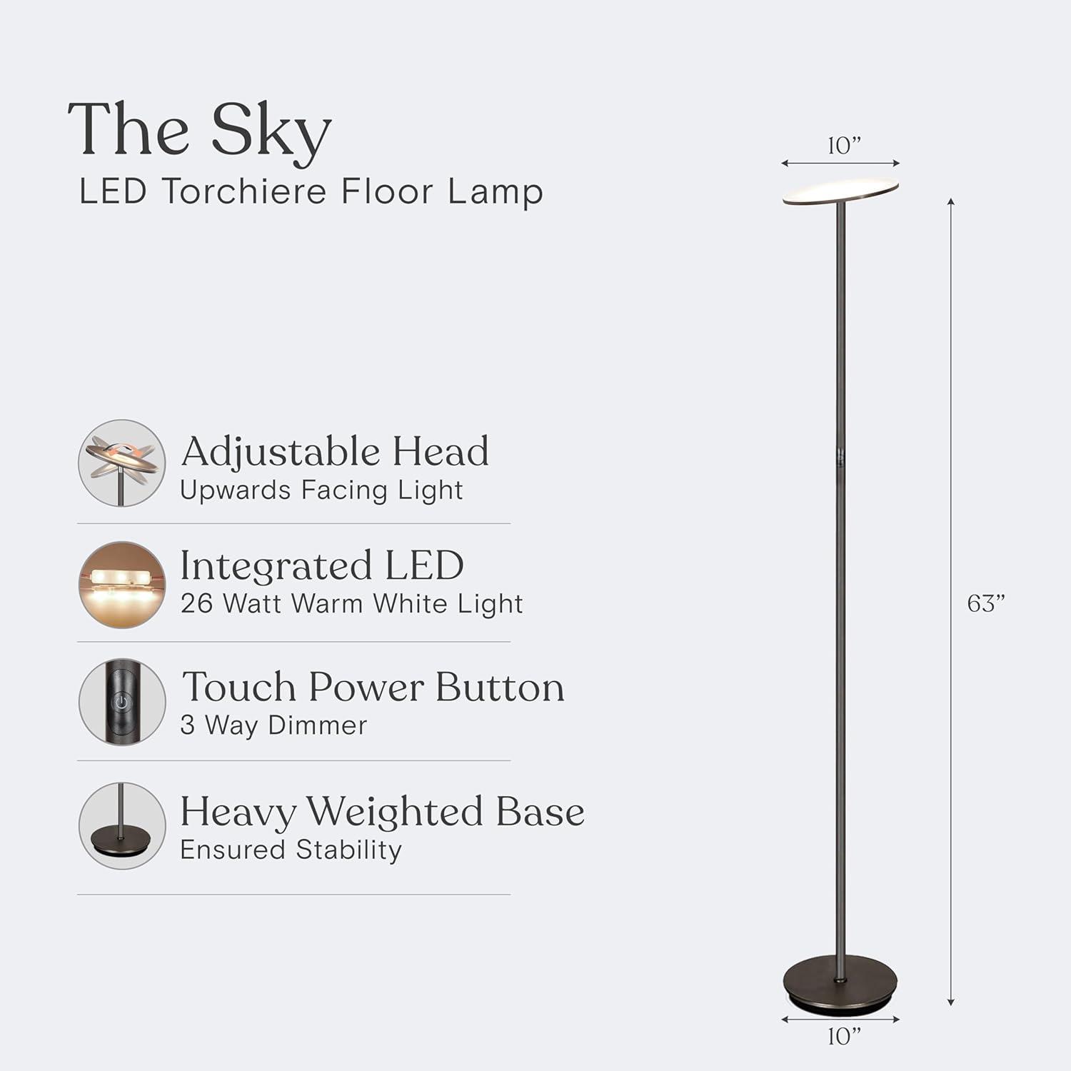 Brightech Sky Flux Industrial 63" Dimmable LED Floor Lamp with Adjustable Head