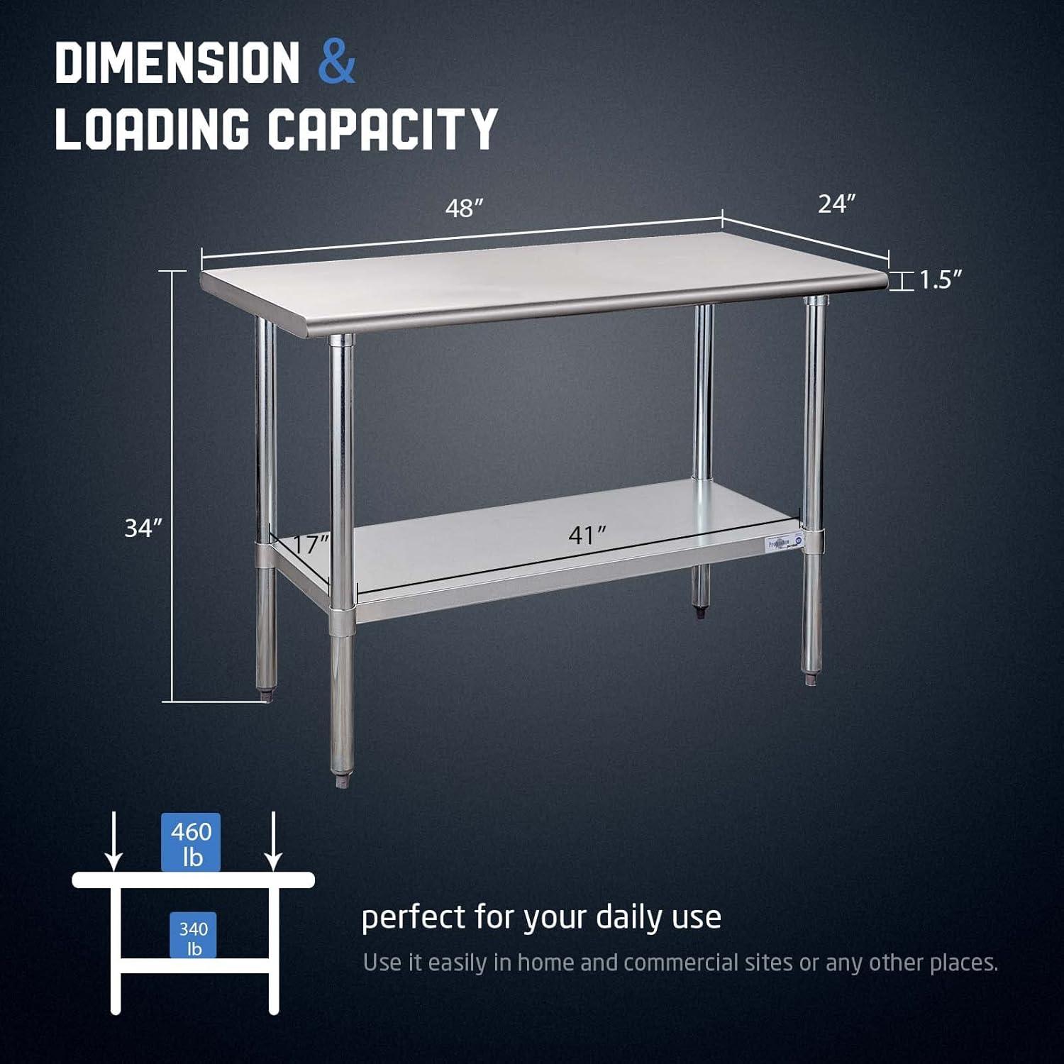 48x24 Inch Stainless Steel Commercial Prep Table with Undershelf