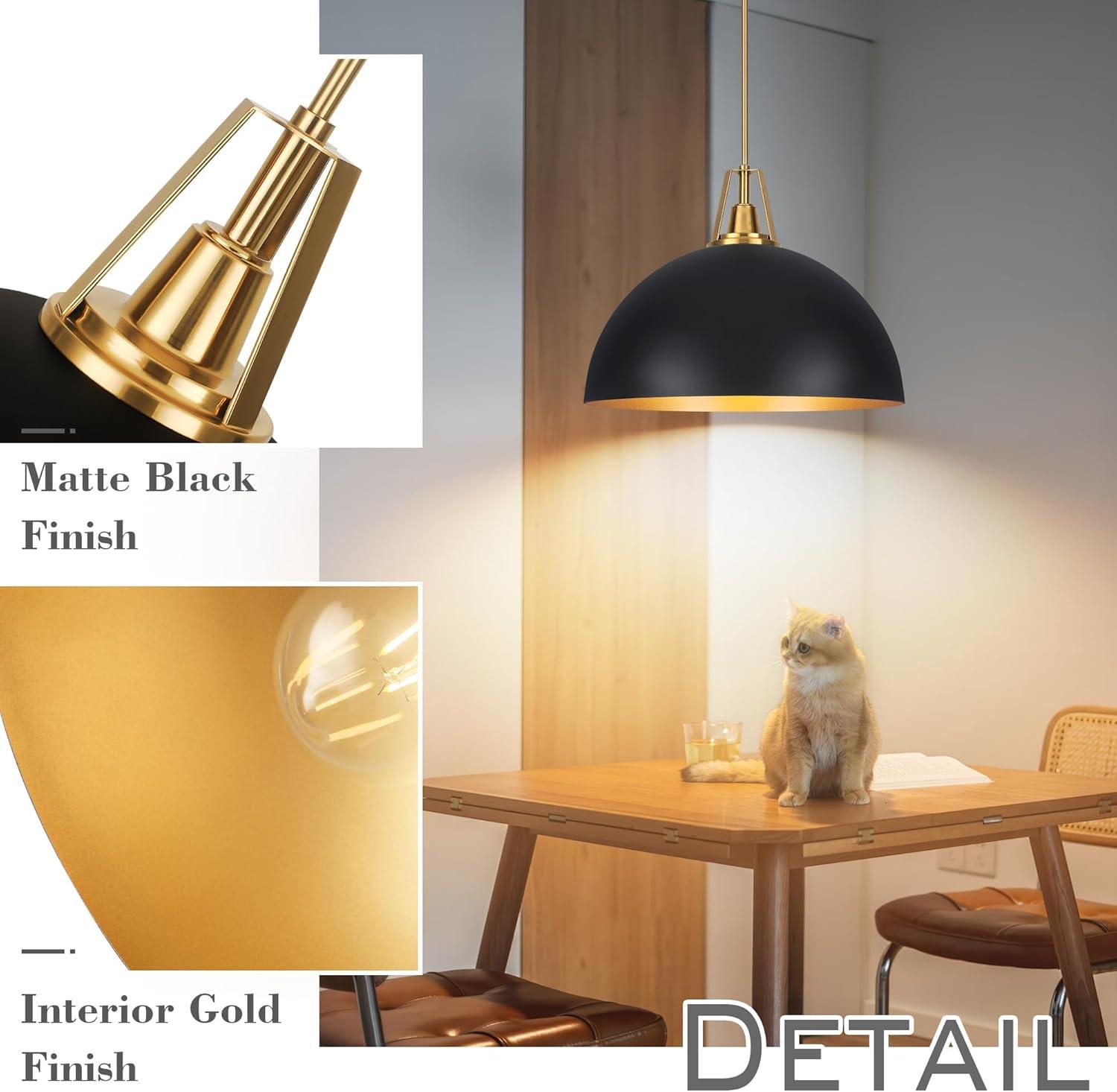 Large Pendant Light Black and Gold Dome Pendant Light Fixtures 17.71” Industrial Hanging Lamp Modern Farmhouse Dome Chandelier Pendant Lighting for Kitchen Island Hallway Dining Room Entryway Foyer