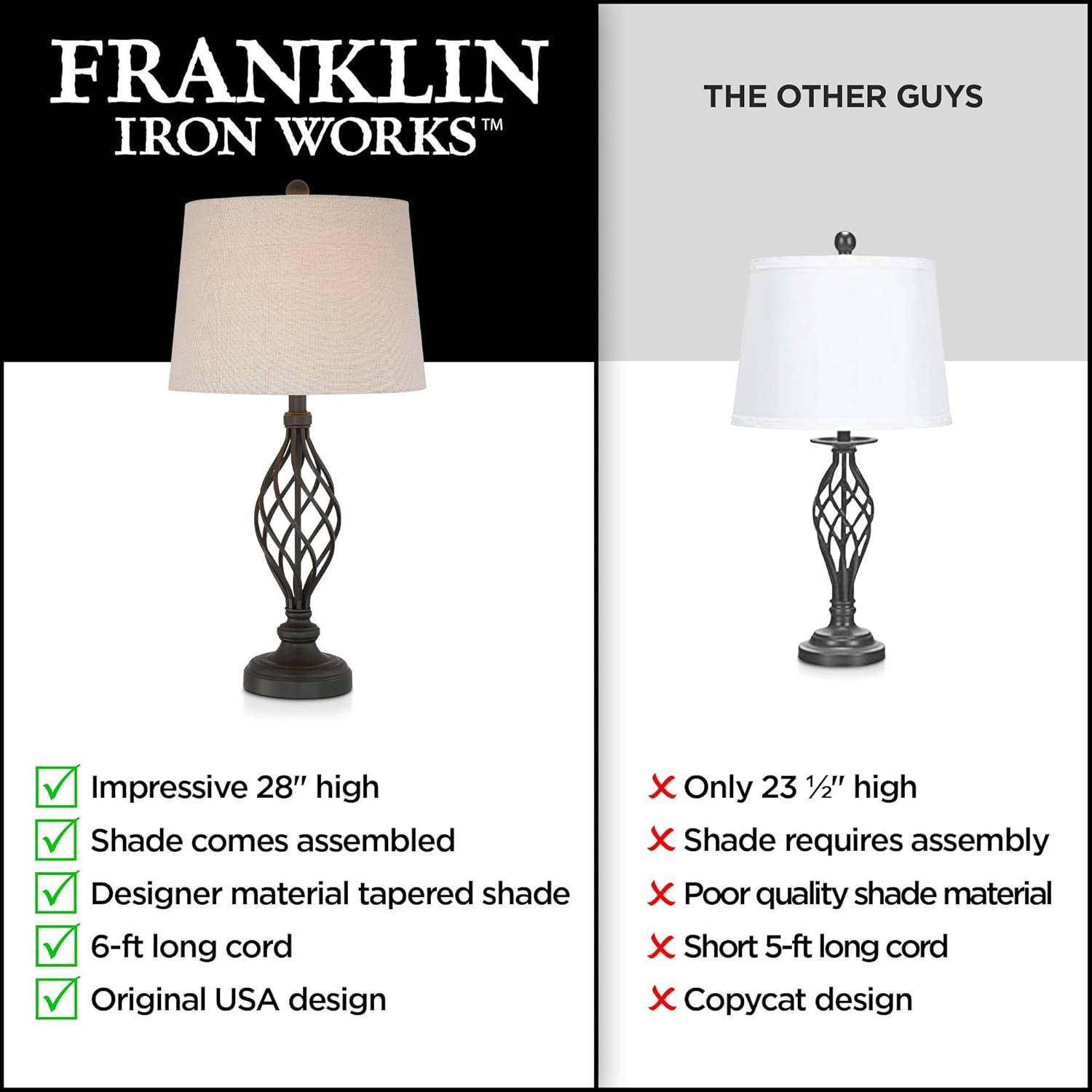 Franklin Iron Works Annie Modern Industrial Table Lamps 28" Tall Set of 2 Bronze Iron Cream Tapered Drum Shade for Bedroom Living Room Nightstand