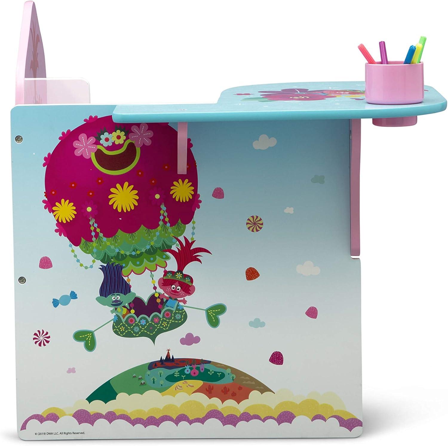 Pink and Blue Trolls World Tour Kids Chair Desk with Storage Bin