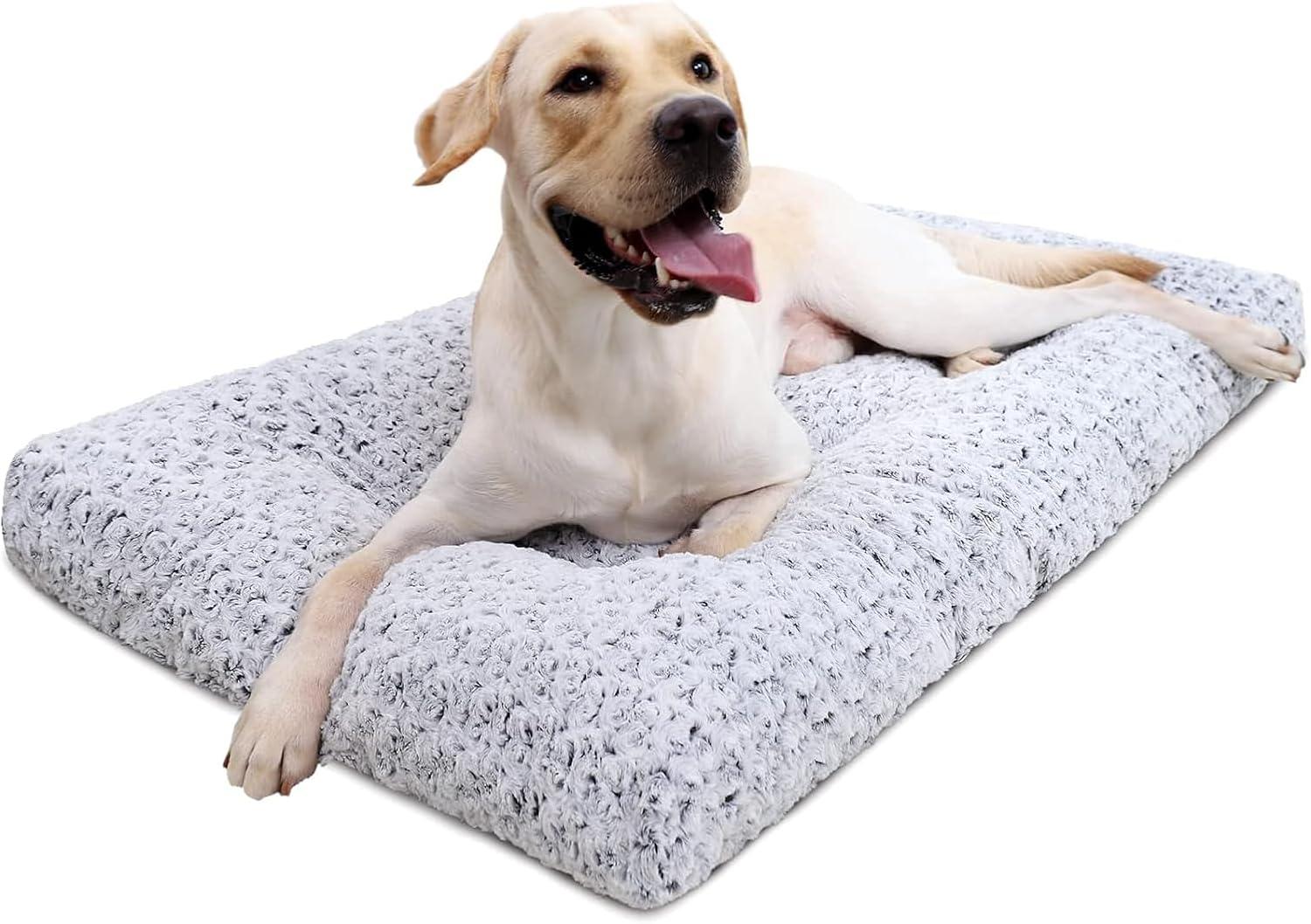 Washable Dog Bed Deluxe Plush Dog Crate Beds Fulffy Comfy Kennel Pad Anti-Slip Pet Sleeping Mat