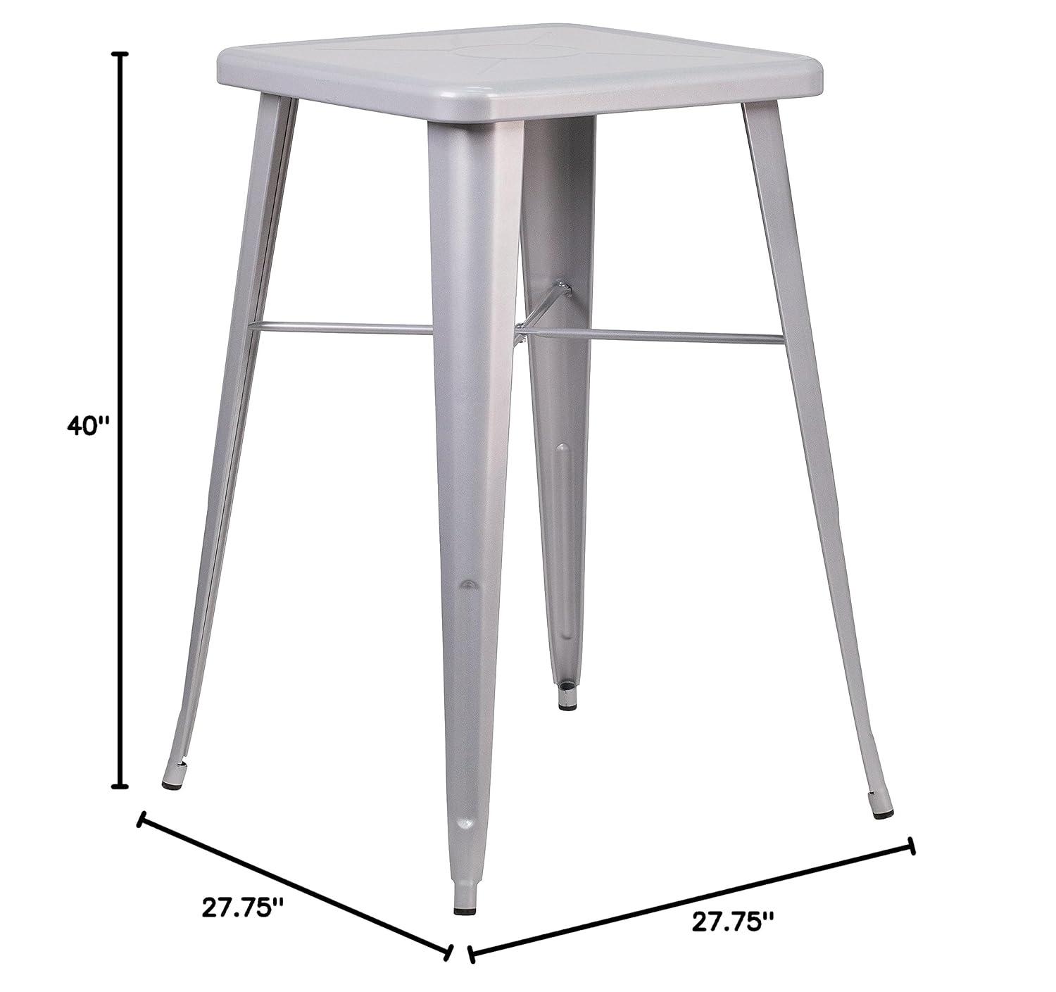 Flash Furniture Commercial Grade 23.75" Square Silver Metal Indoor-Outdoor Bar Height Table