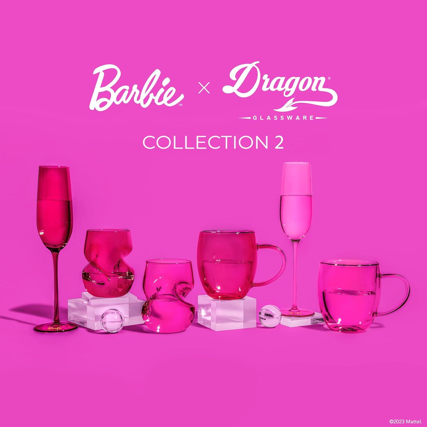 Barbie x Dragon Glassware 16 oz Stemless Wine Glasses Pink & Magenta Set of 2