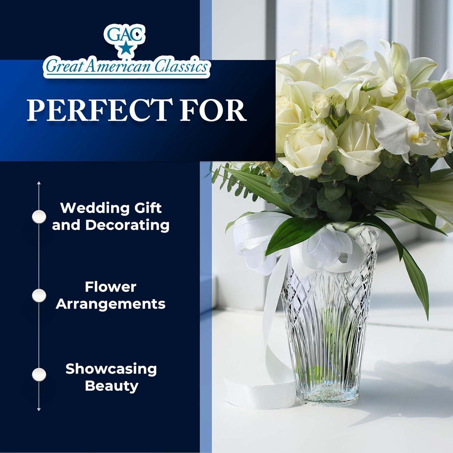 GAC Mouth-Blown Crystal Flower Vase - 10" Elegant Decorative Centerpiece for Table, Dining, Home Decor, & Weddings. Ideal for Floral Arrangements, Modern Crystal Design, Glass Vase for Living Room