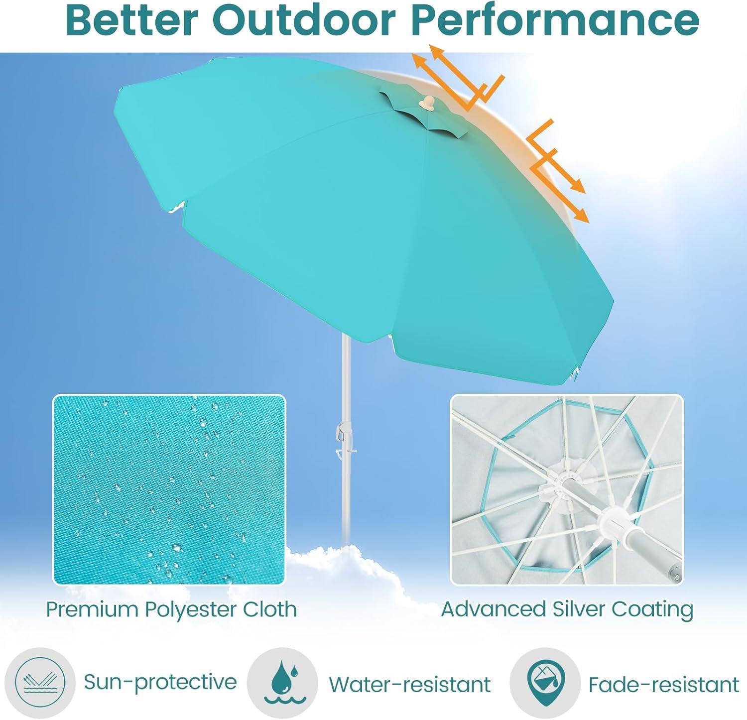 Yardi Yard 6.5 Feet Beach Umbrella with Sun Shade and Carry Bag without Weight Base-Blue, Travel Beach Umbrella, Beach Umbrellas for Sand Heavy Duty Wind Portable Beach Umbrella