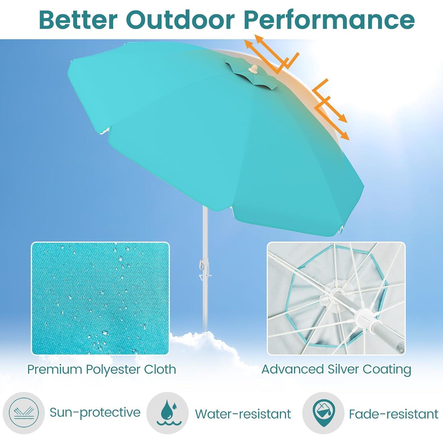 Yardi Yard 6.5 Feet Beach Umbrella with Sun Shade and Carry Bag without Weight Base-Blue, Travel Beach Umbrella, Beach Umbrellas for Sand Heavy Duty Wind Portable Beach Umbrella