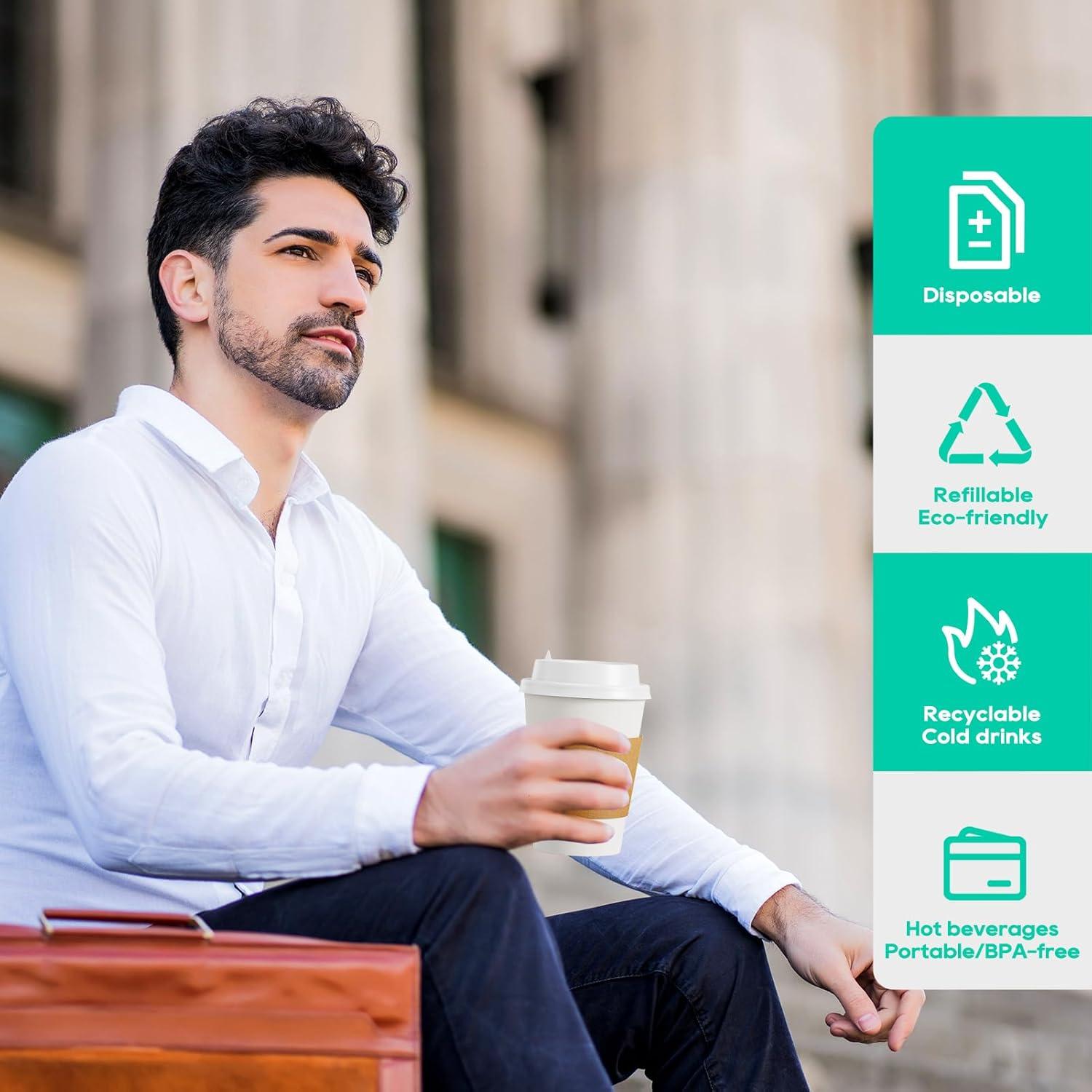 FAST APPLIANCES LLC Paper Cups,Cups,Disposable Cups 100 Pack 12 Oz Leak-Proof Coffee Cups With Lids And Sleeves Disposable Paper To Go Hot Coffee Cups For Home, Business, Office, Cafes And Parties