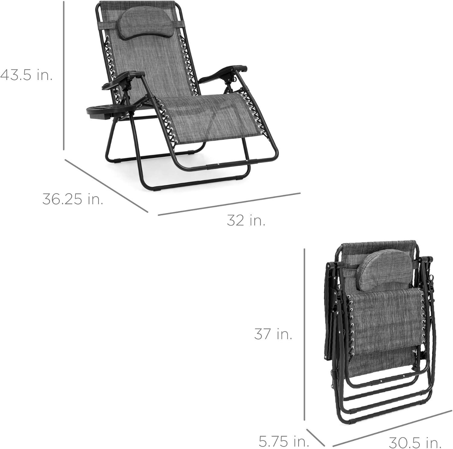 Black Steel Zero Gravity Lounge Chair with Gray Textilene Fabric