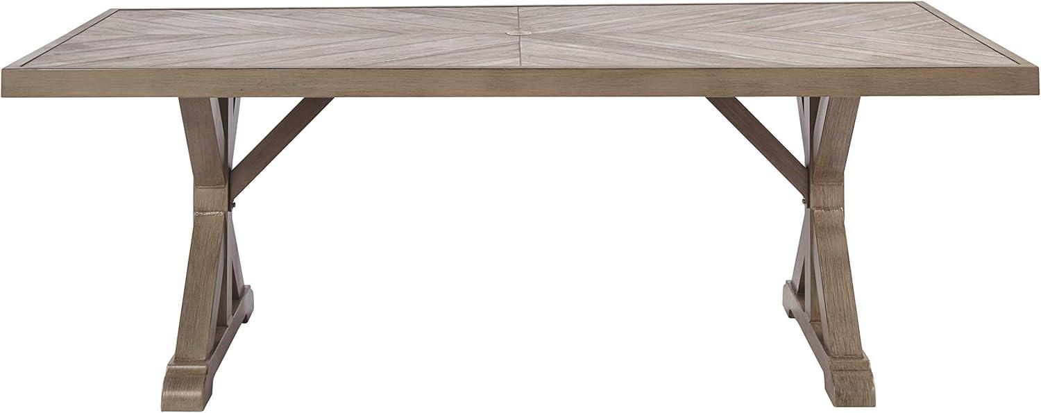 Ashley Furniture Beachcroft Trestle Patio Dining Table in Beige