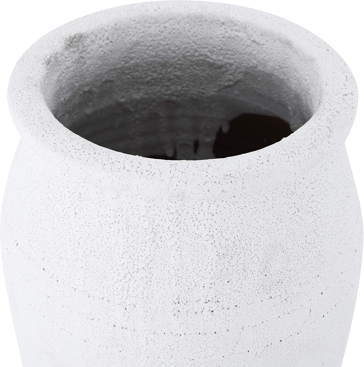 Creative Co-Op Round Terra-cotta Crock with Distressed Volcano Glaze, White