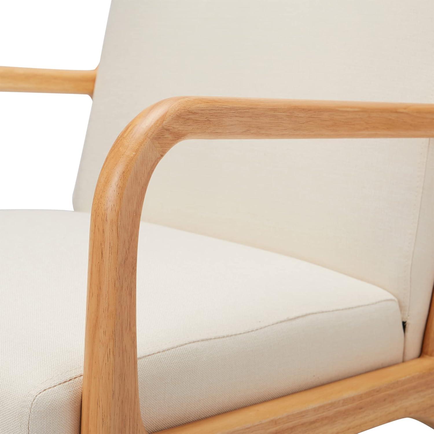 Jomeed Oak Wood Frame and Linen Upholstery Mid Century Modern Accent and Leisure Chair - Beige