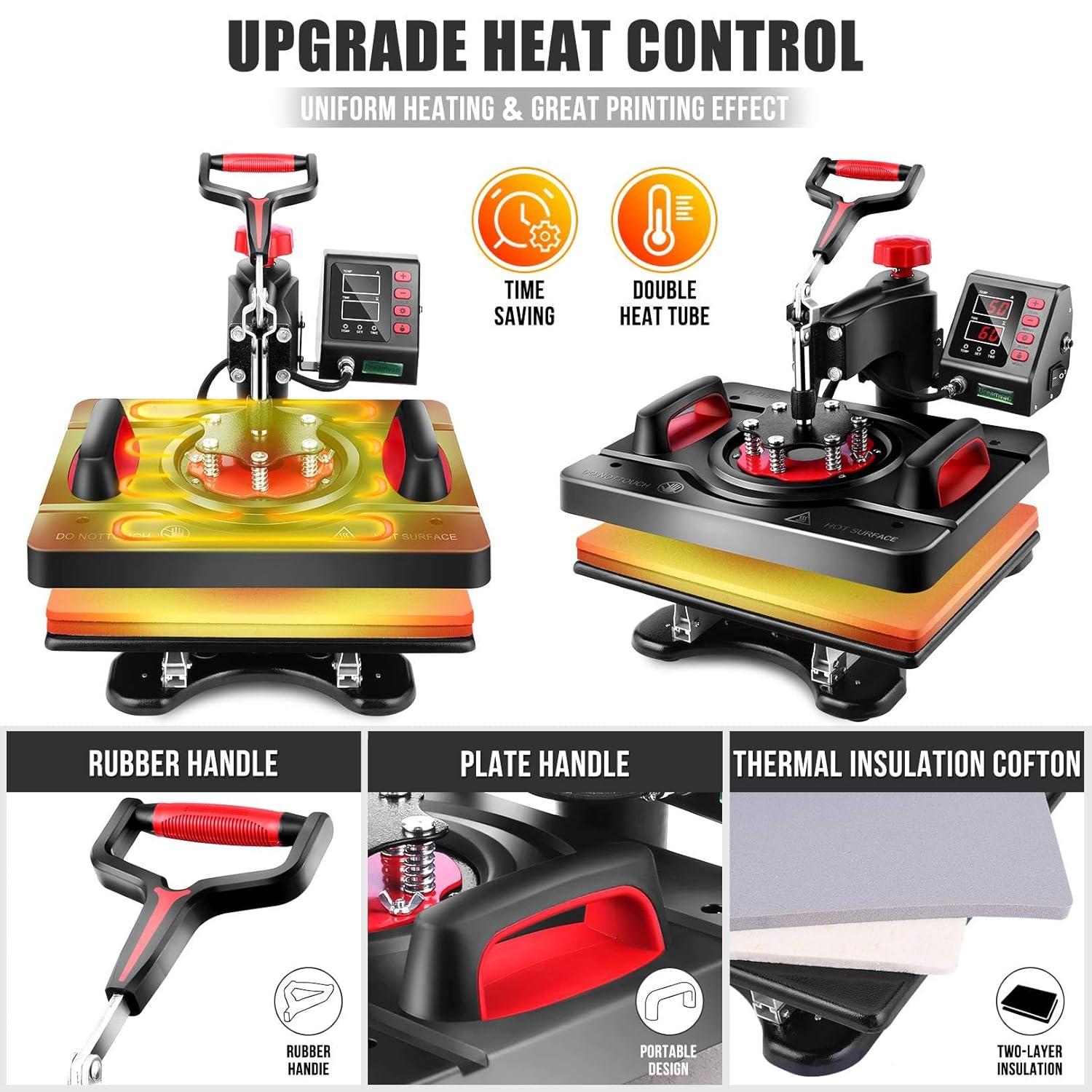 WHUBEFY Heat Press, 15x12 Inch 8 in 1 Shirt Press Multifunction Combo 360° Swing Away Digital Printing Heat Transfer Sublimation Machine Vinyl Heat Press Machine for T Shirts, Cap, Mug, Plate, DIY