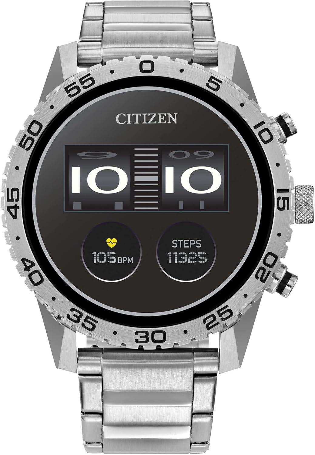 Citizen 45mm Silver Stainless Steel Digital Smartwatch with GPS and Alexa