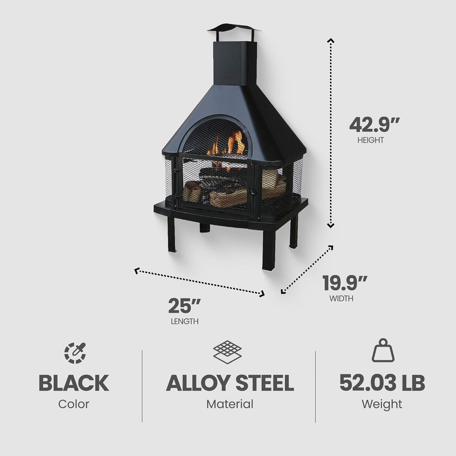 Black Steel Free-Standing Wood Burning Chimenea Fire Pit