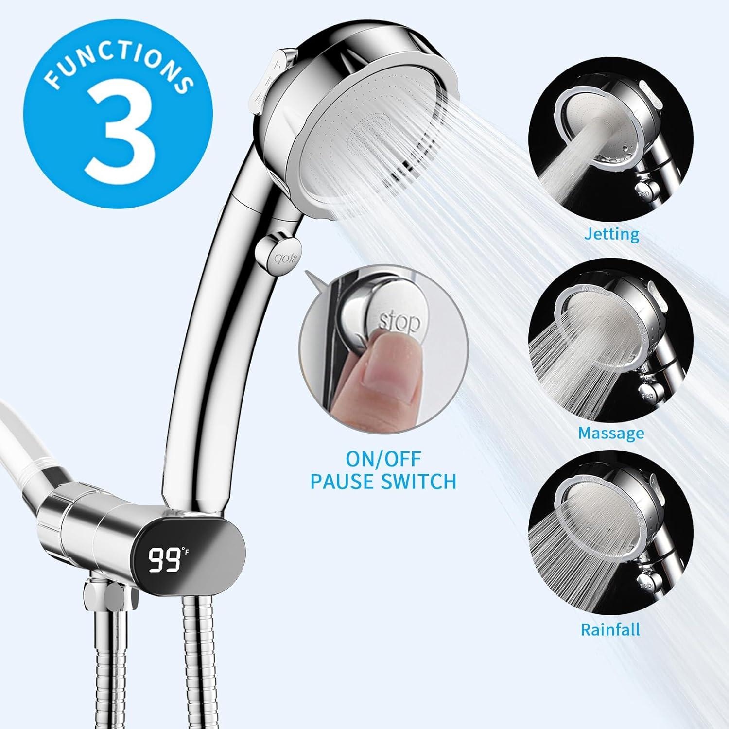 KAIYING Drill-Free High Pressure Handheld Shower Head with ONOFF Pause Switch 3 Spray Modes Water Saving Showerhead Detachable Puppy Shower Accessories (MShower Head (Chrome)+Bracket + Hose)