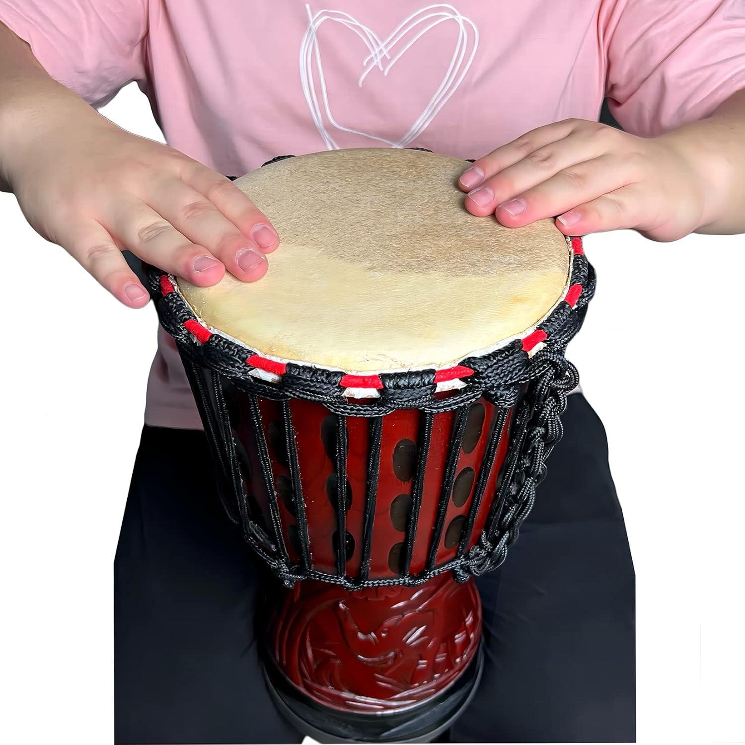 Djembe Drum 8'' Pure Handmade Solid Wood Deep Carving,Percussion, From West African Style Tambourine, Bongo