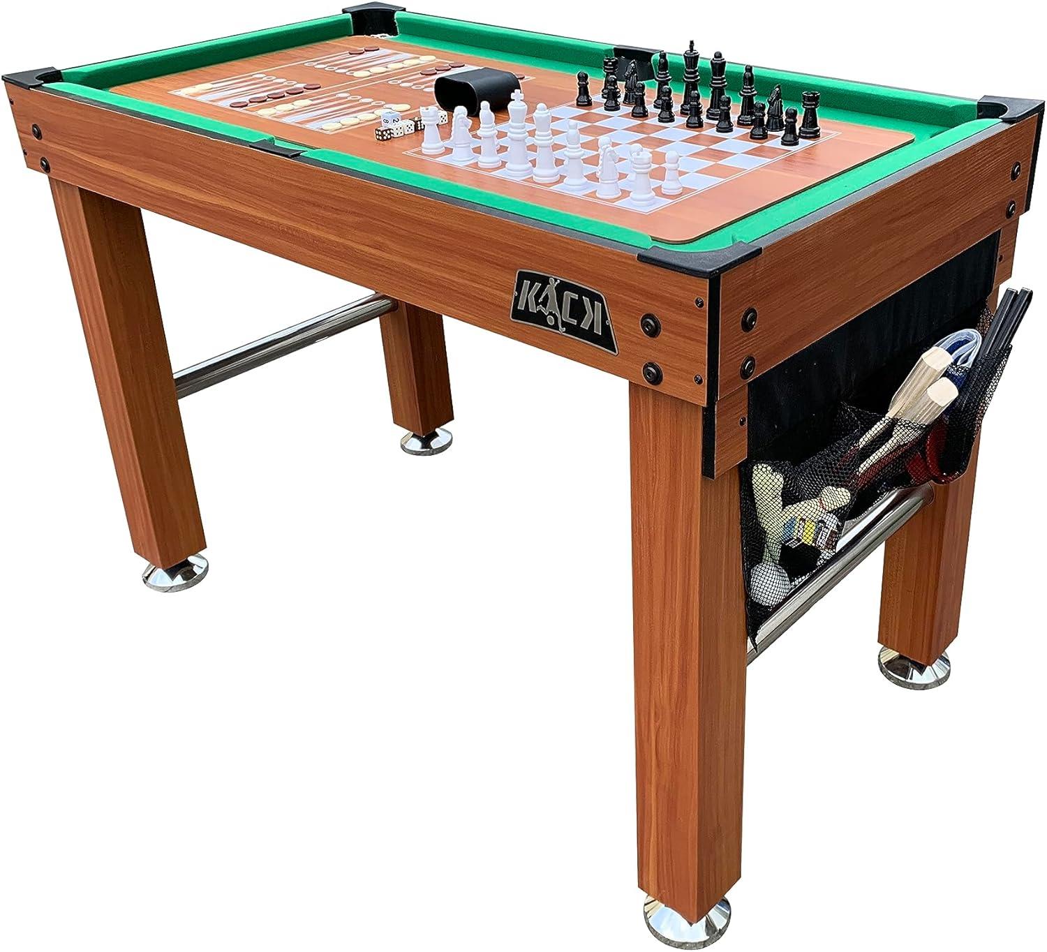 KICK Defender 48″ 10-in-1 Multi-Game Table (Black) - Combo Game Table Set - Foosball, Billiards, Glide Hockey, Ice Hockey, Table Tennis, Chess, Backgammon, Draughts, Bowling, Shuffleboard for Family
