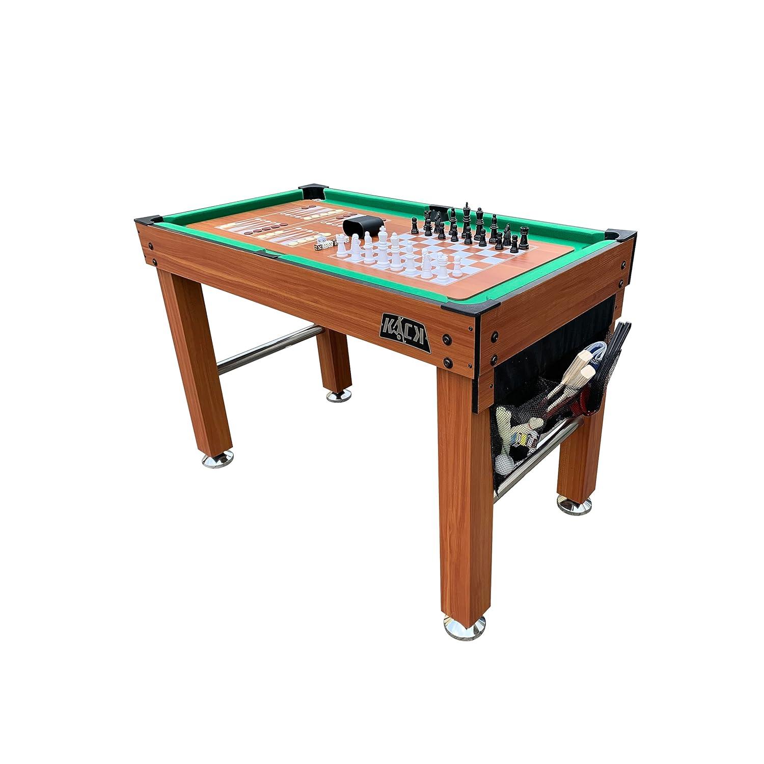 KICK Defender 48″ 10-in-1 Multi-Game Table (Brown) - Combo Game Table Set - Foosball, Billiards, Glide Hockey, Ice Hockey, Table Tennis, Chess, Backgammon, Draughts, Bowling, Shuffleboard for Family
