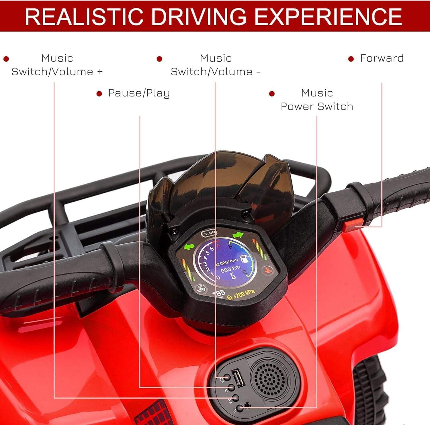 Aosom Kids Ride-on ATV Four Wheeler Car with Music, 6V Battery Powered Motorcycle for 18-36 Months, Black