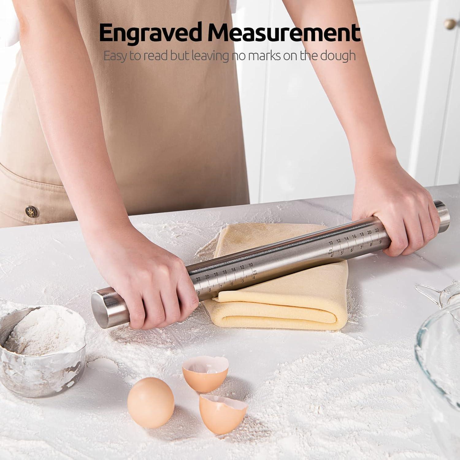 U-Taste Adjustable 18/8 Stainless Steel 16 inch Rolling Pin with Silicone Removable Rings (Teal/Aqua Sky)