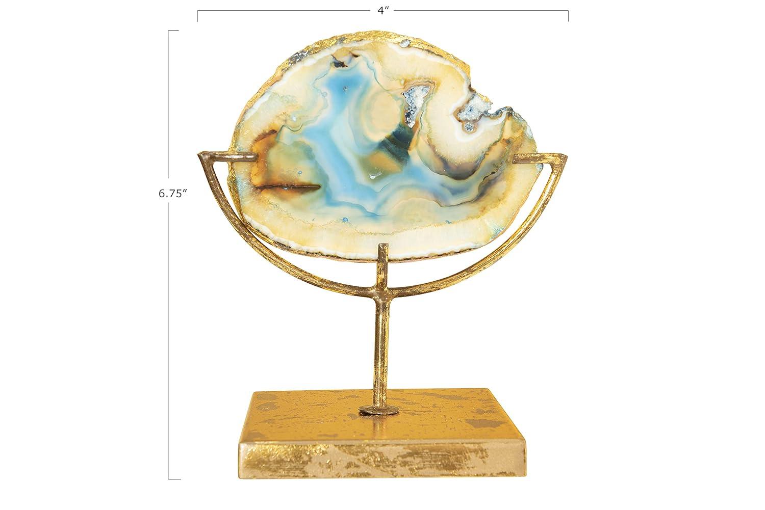Storied Home Agate on Stand Blue 4" Includes 1 Stand Only: Luxury Glam Metal Sculpture, Indoor Decorative Object