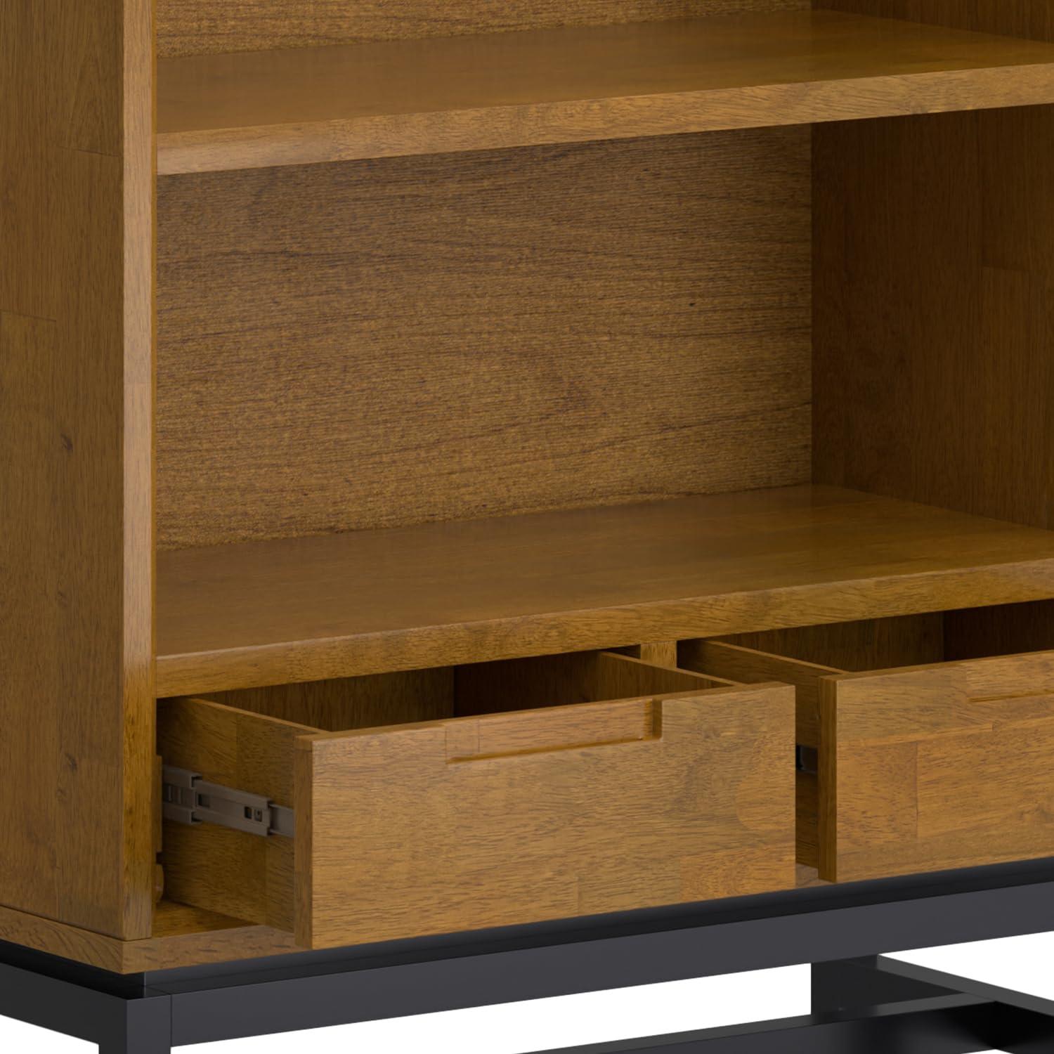 Banting 30"W Solid Wood 4 Shelf Industrial Bookcase with 2 Drawers, Adjustable Shelves, and Metal Base