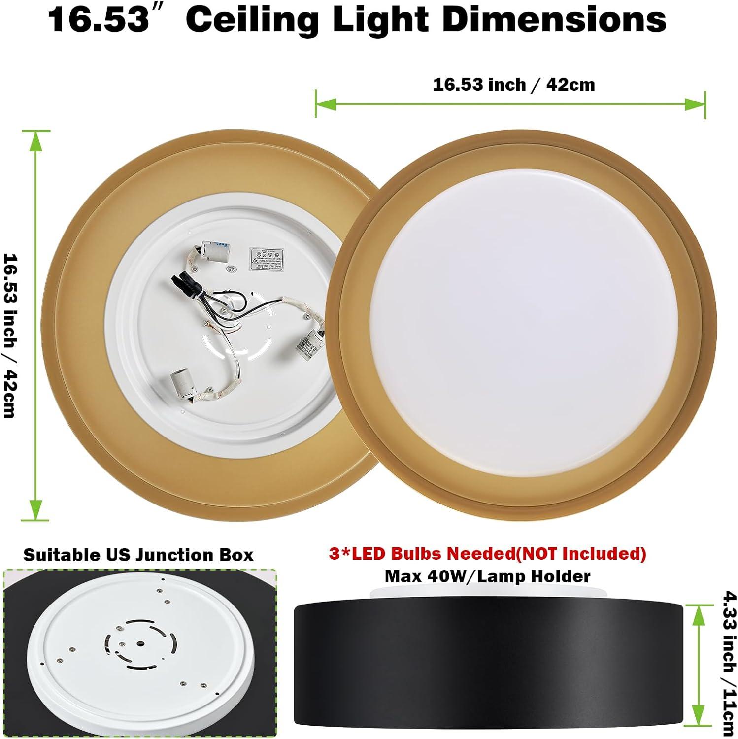 Modern Black and Gold Glass Drum Flush Mount Ceiling Light