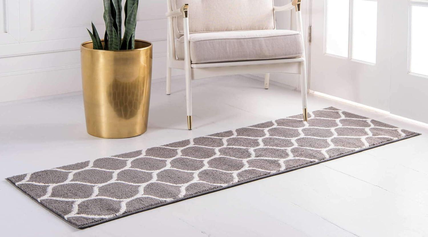 Unique Loom 2' 0 x 6' 0 Trellis Frieze Rounded Dark Gray Area Rug
