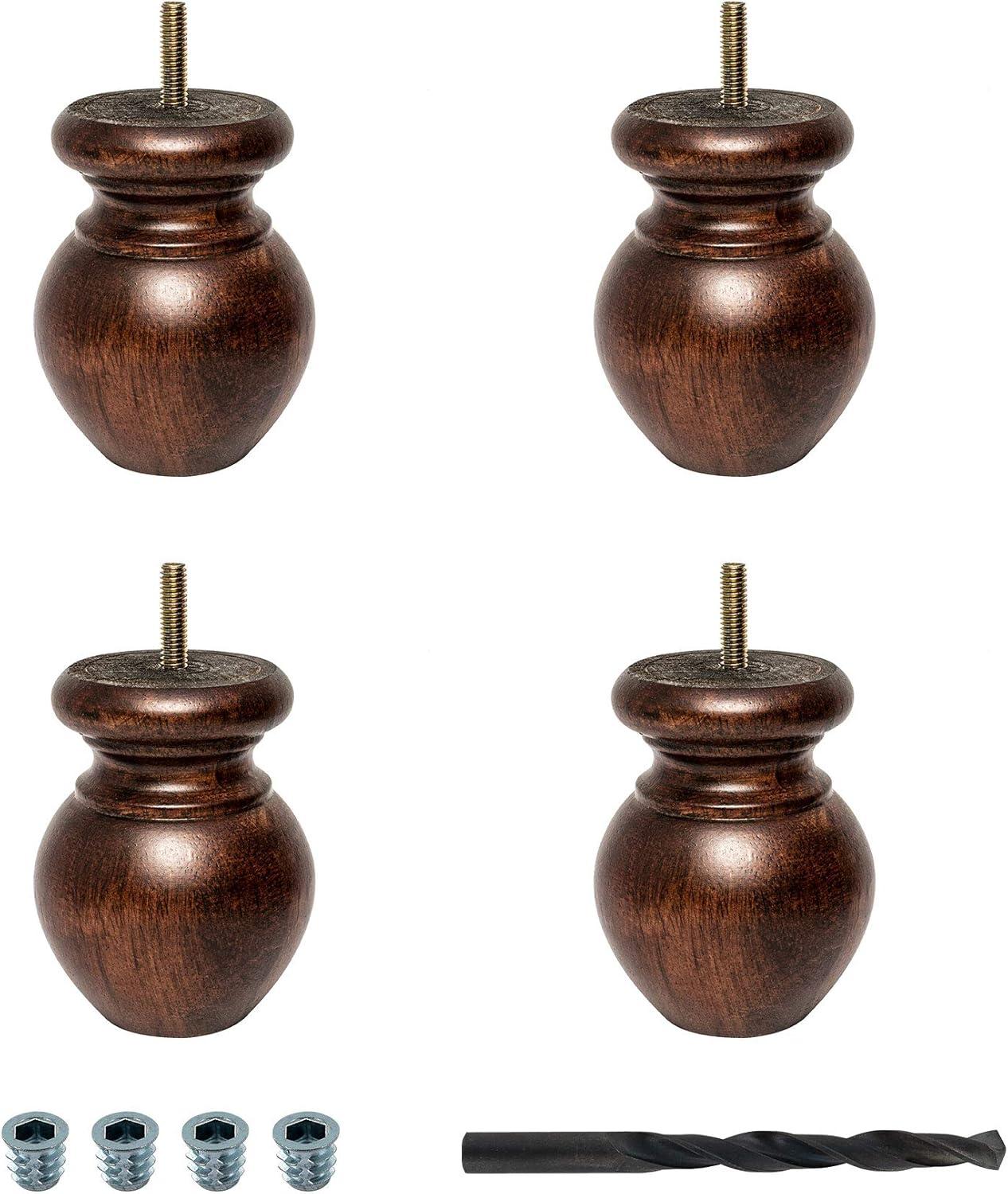 4 in x 3-1/8 in Stained Cherry Solid Hardwood Round Bun Foot (Set of 4)