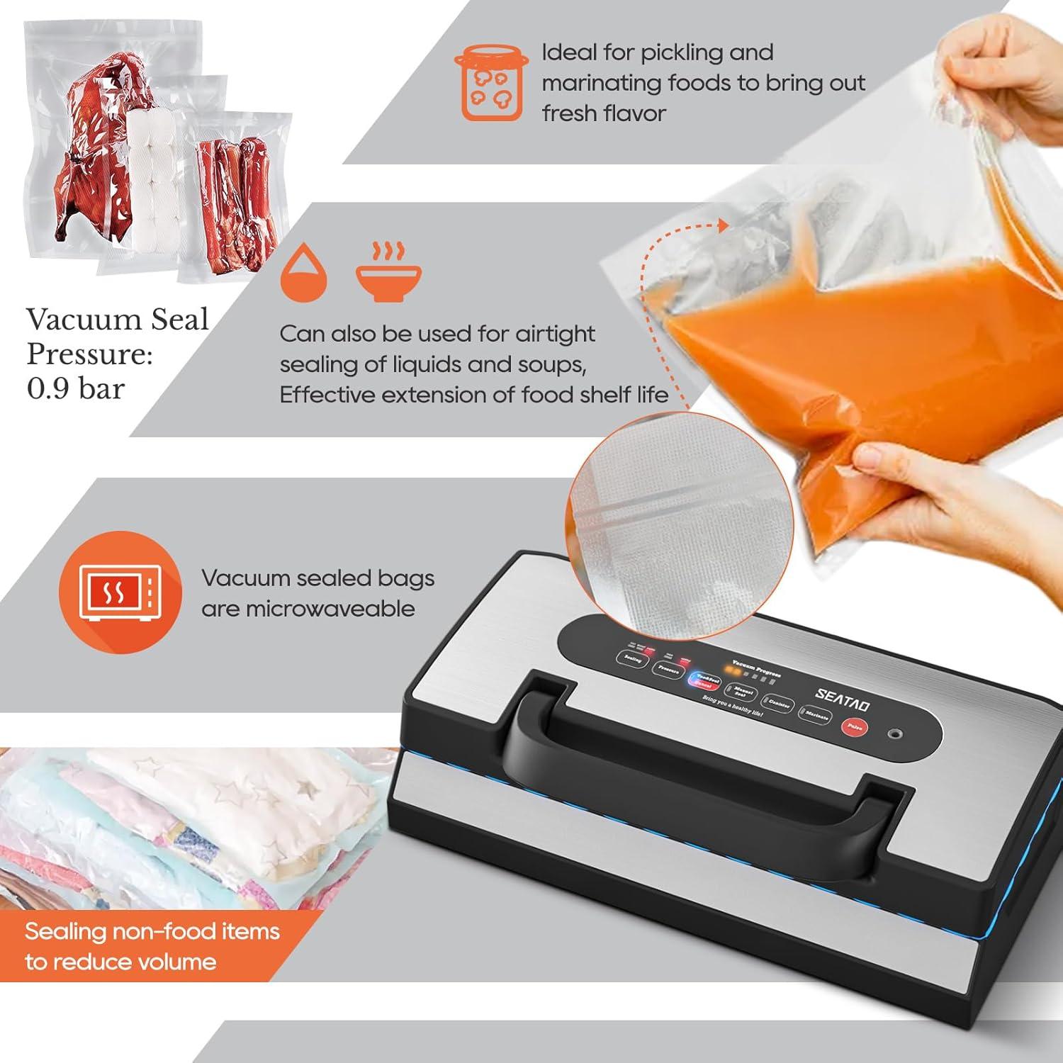 SEATAO SEATAO VH5188 Automatic Vacuum Sealer Machine, 90kPa Multifunction Commercial Vacuum Food Sealer For Food Preservation, Dry & Moist & Food & Extended Modes, LED lights, Double Seal