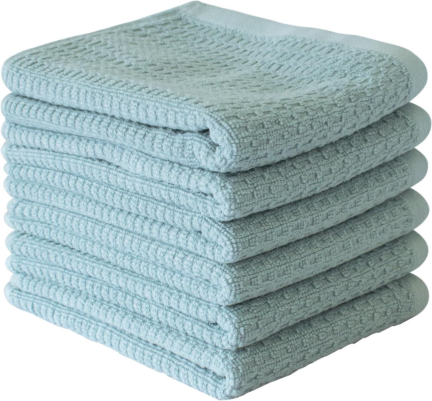 Craftsworth 100% Cotton Kitchen Towel, 15x26-Pack of 6, Stripe Aqua Solid