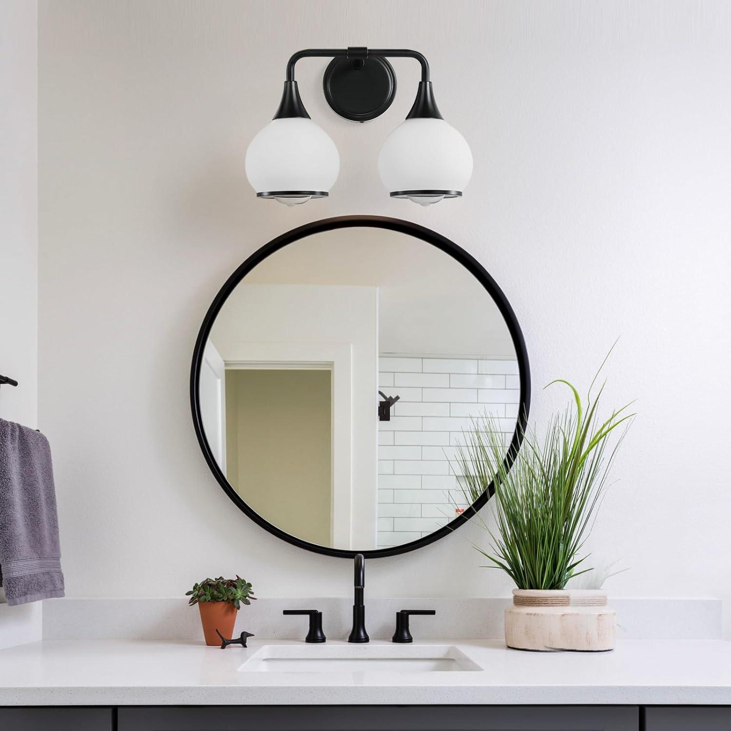 Black and Gold Bathroom Light Fixtures 2-Lights Vanity Lights with Clear Glass Shade Bathroom Vanity Light 14 Inch Wall Sconces(Exclude E26 Bulb)…
