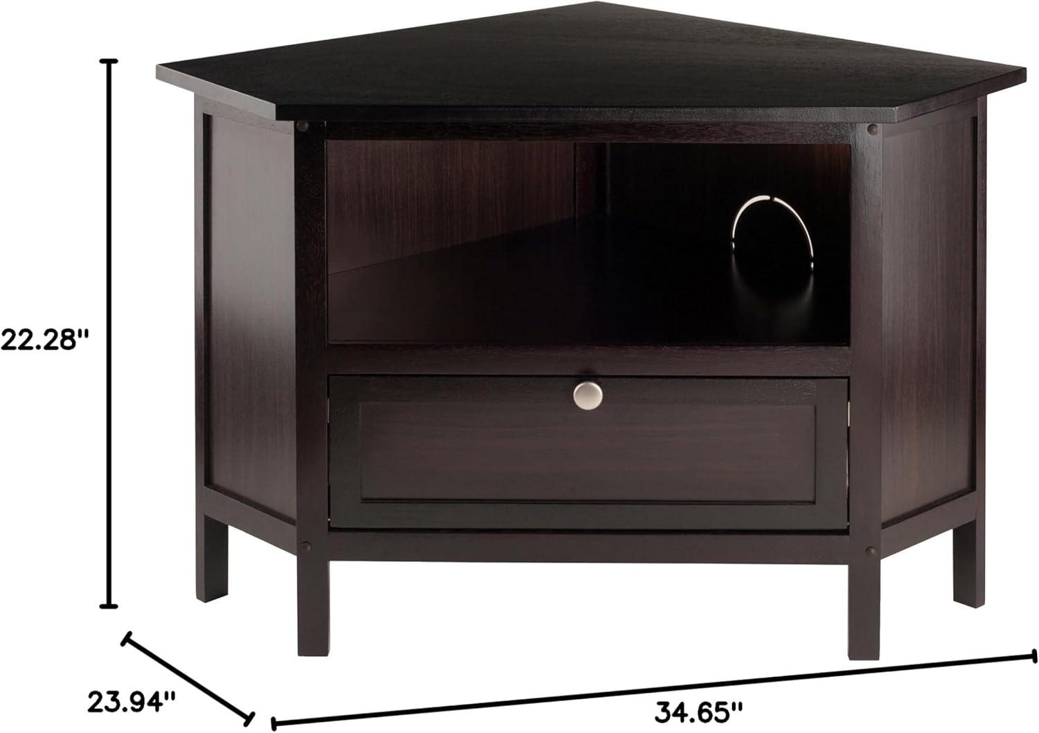 Winsome Zena Corner TV Stand for TVs up to 27" Espresso: Mid-Century Modern, Open Shelving, MDF Wood