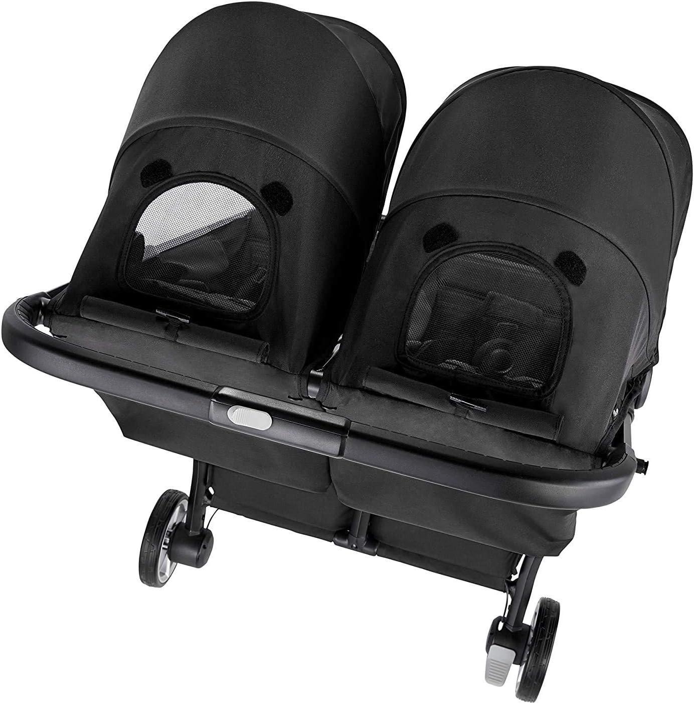 Jet Black Double Stroller with UV Protection Canopies