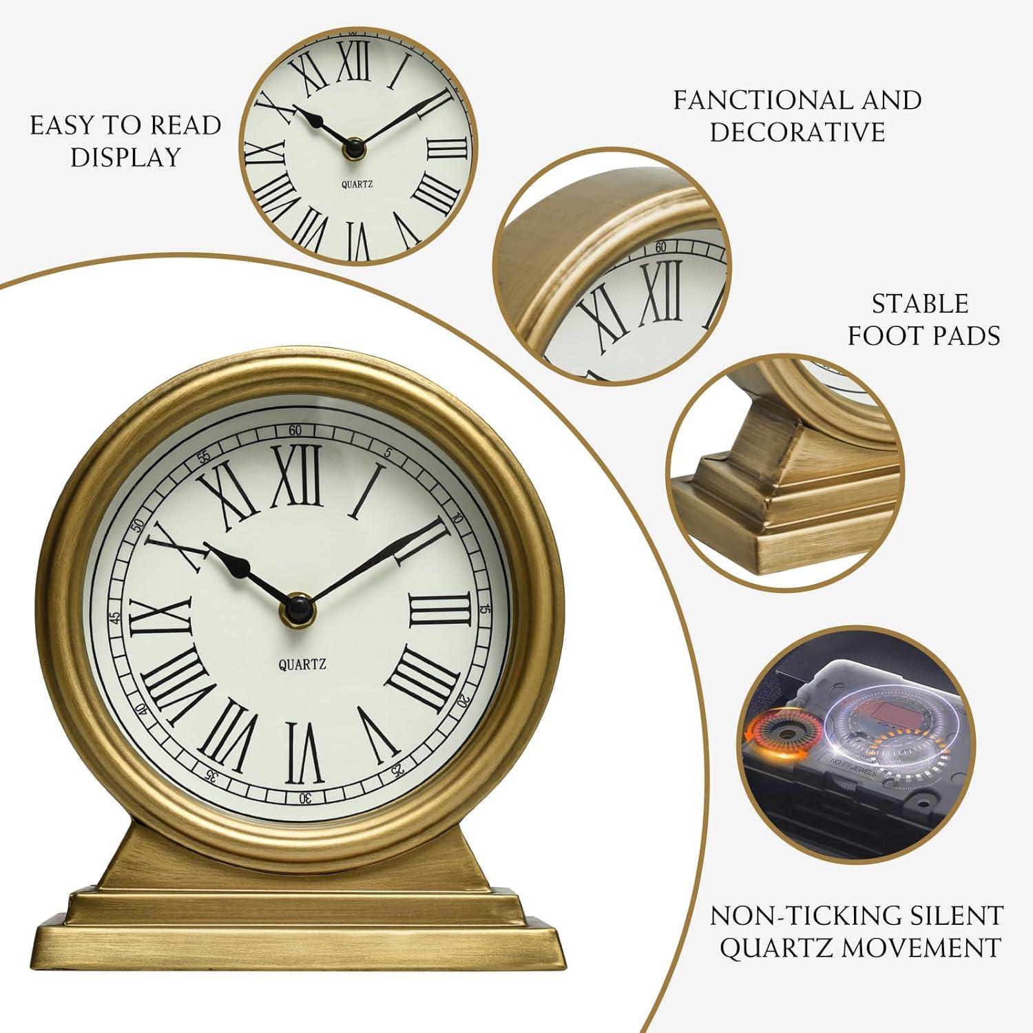 Creative Co-Op Quartz Gold Metal Tabletop Clock