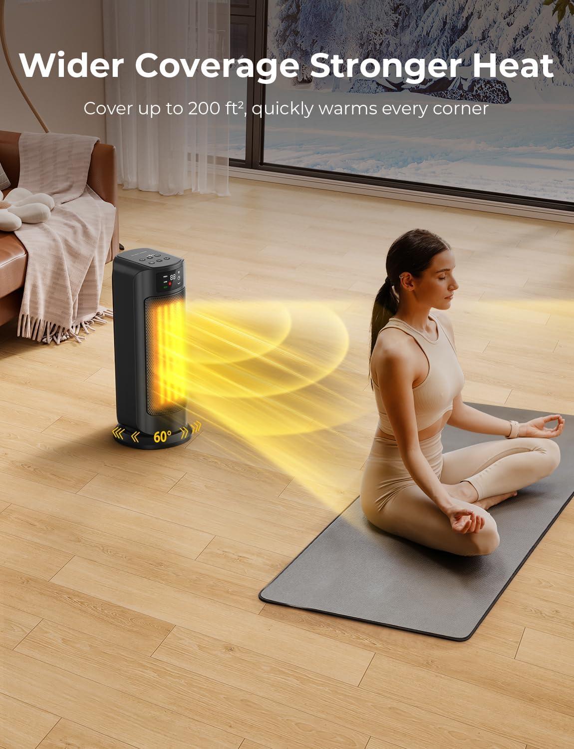 1500W Space Heaters for Indoor Use, PTC Ceramic Electric Heater Fast Heating with Remote, ECO, 59-95°F Digital Thermostat, Child Lock, 24H Timer, Oscillating Portable Electric Heater for Large Room