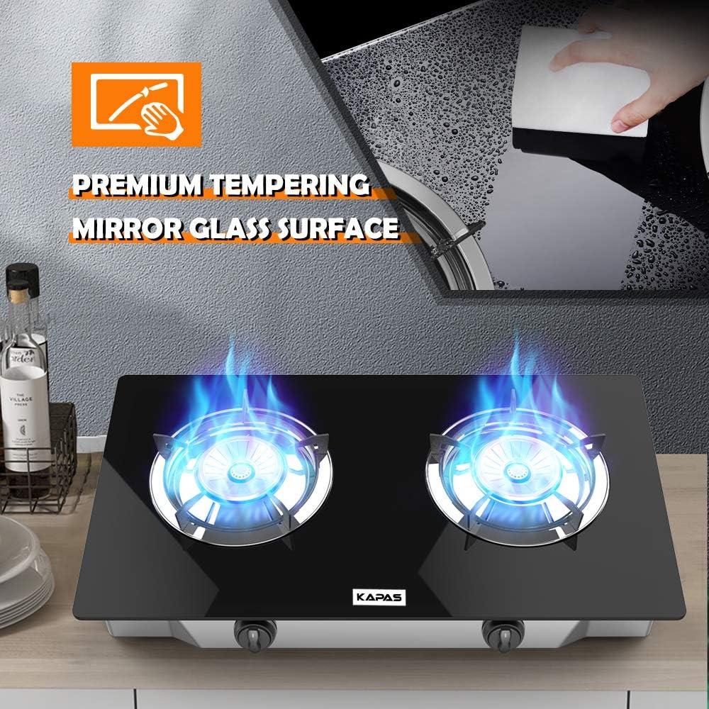 Black Tempered Glass 2-Burner Portable Propane Gas Stove