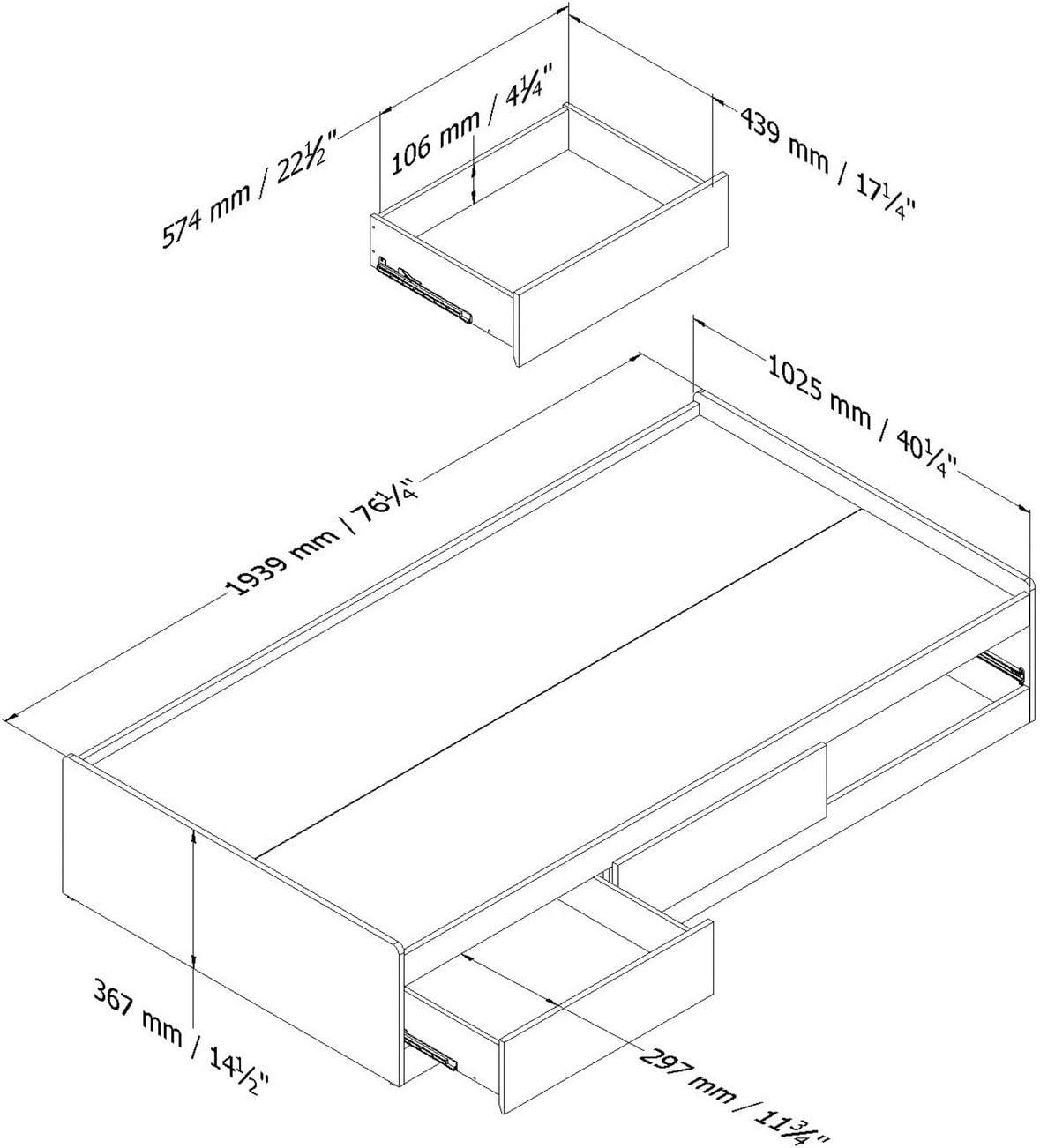 Twin Fusion White Wood Frame Mates Bed with 3 Storage Drawers