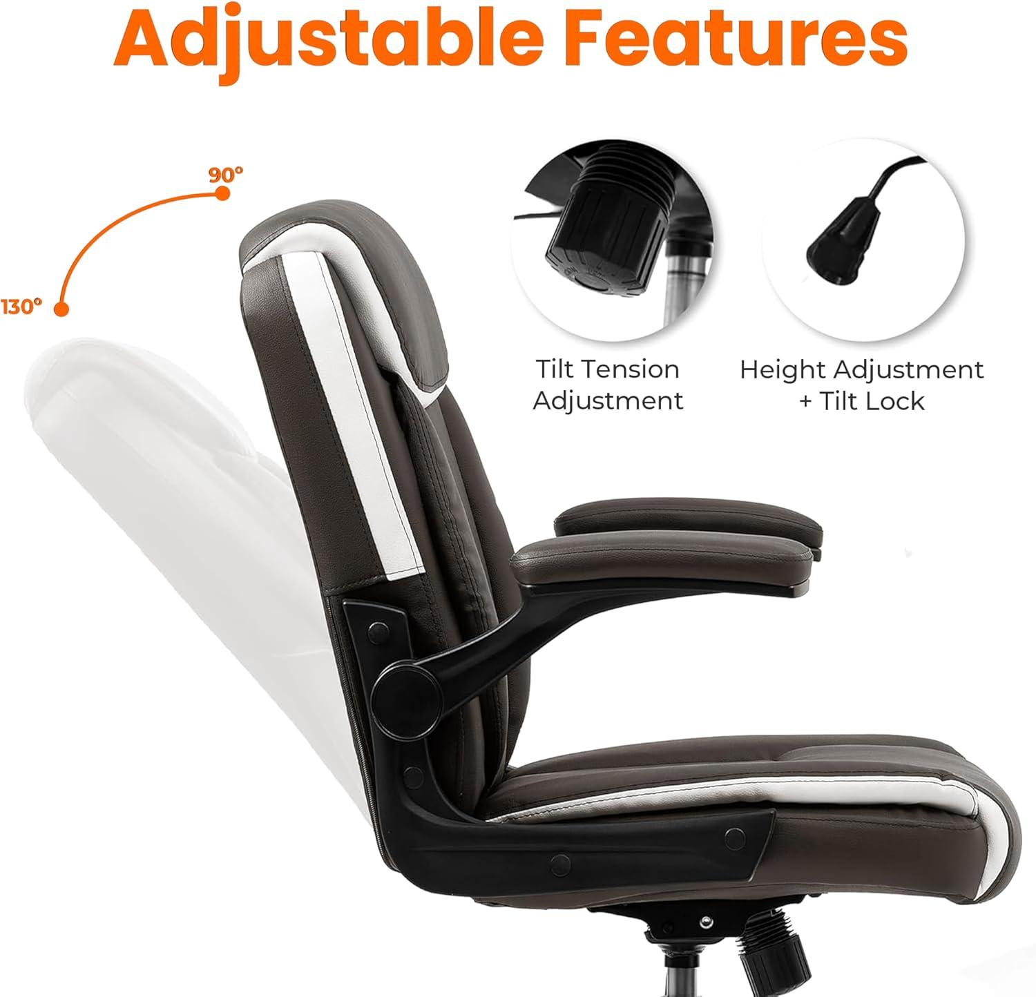Brown PU Leather Ergonomic Office Chair with Flip-up Arms