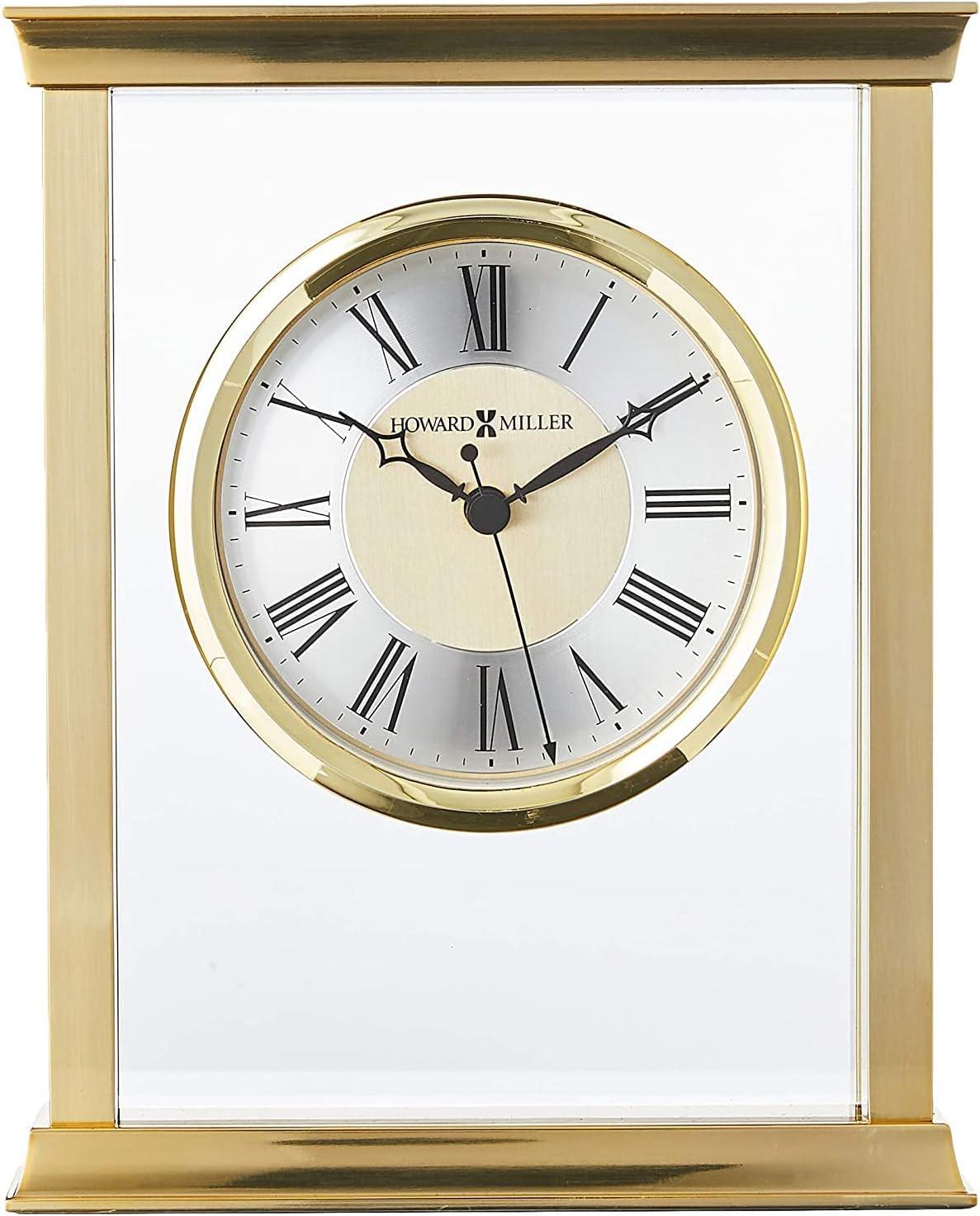 Howard Miller® Monticello Modern & Contemporary Roman Numeral Crystal Quartz Movement / Crystal Tabletop Clock in Polished Brass