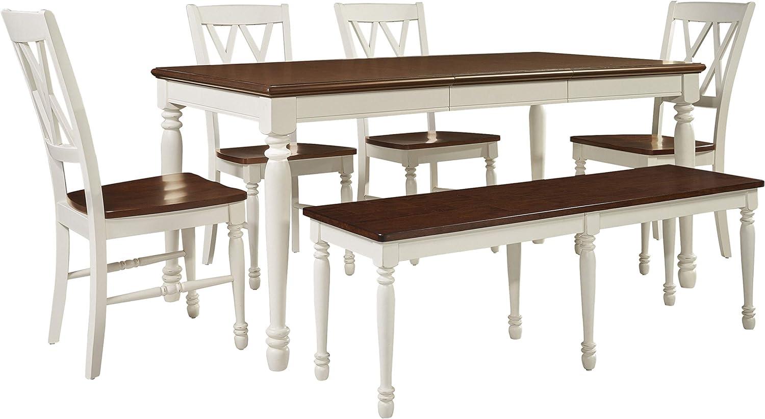 Shelby 6-Piece Antique White Extendable Dining Set with Bench