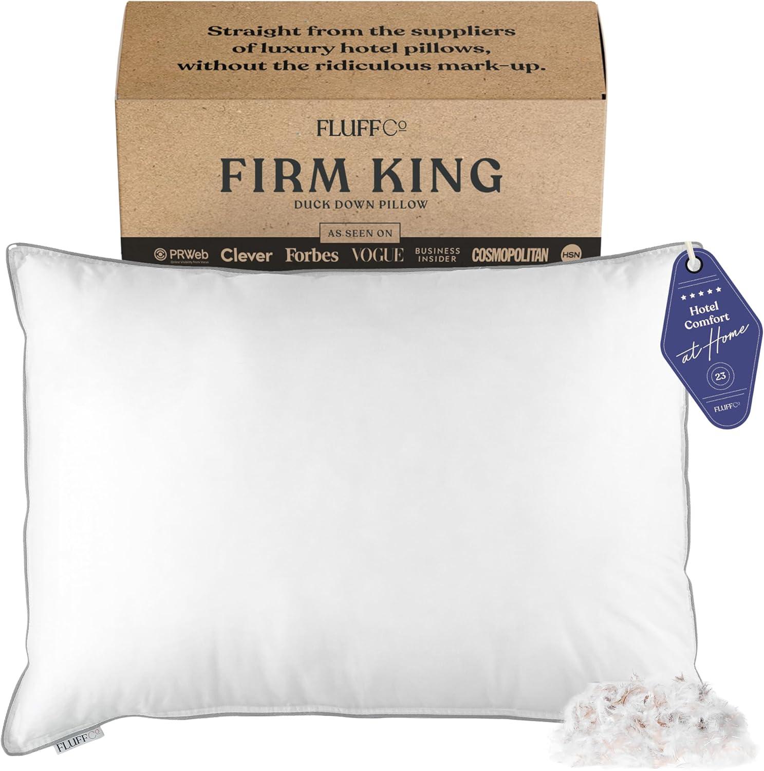 FluffCo Down & Feather Pillow - King - Firm - White